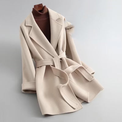 Winter Cashmere Wool Belt Outerwear Jacket